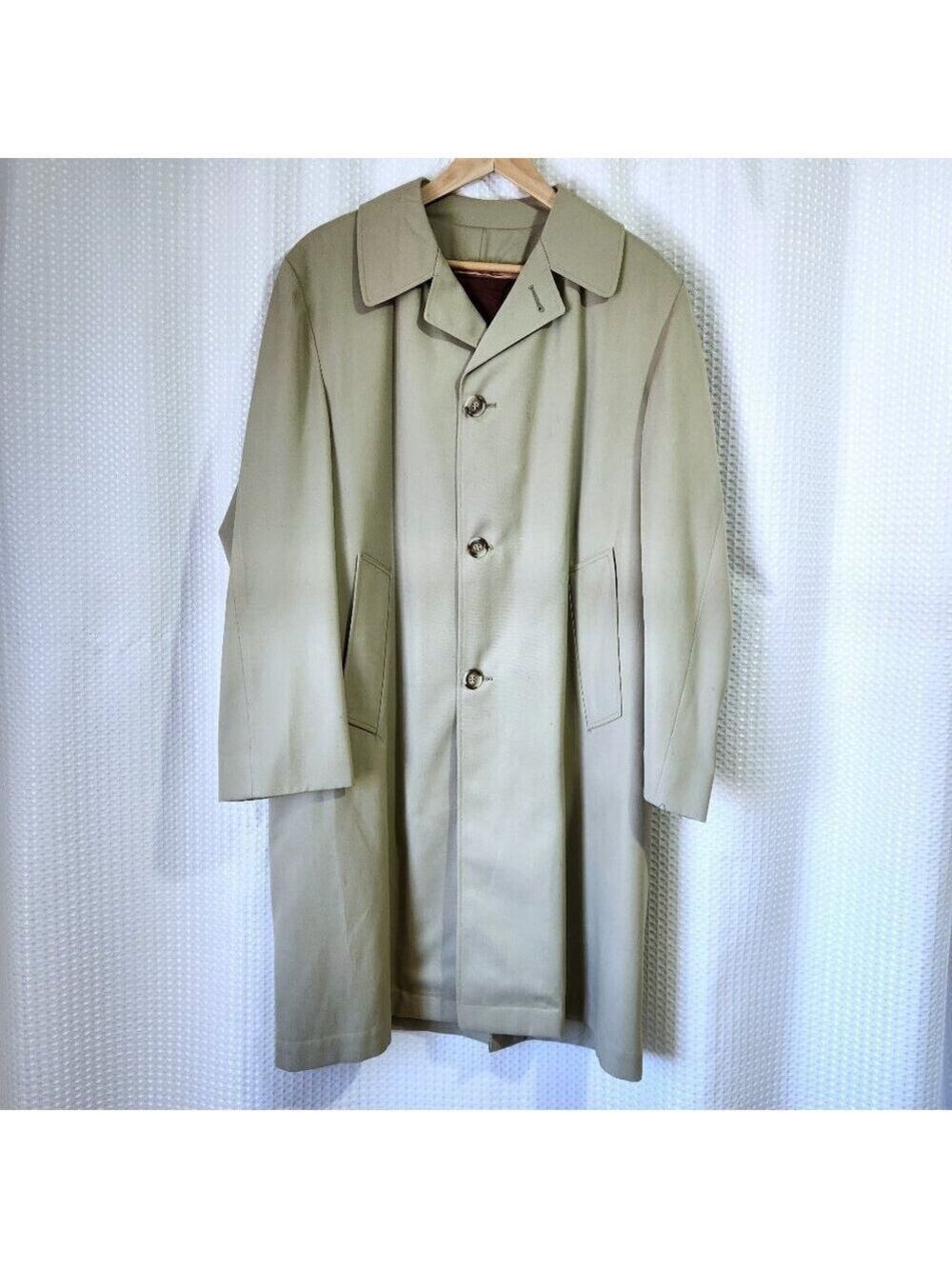 Vintage Made in England Overcoat Mens 40 Khaki Trench Coat Plaid Zip Liner Vtg